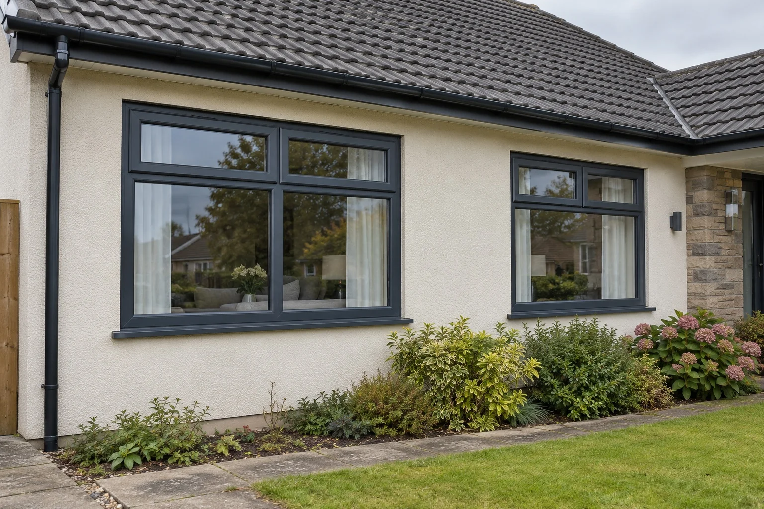 Window inspiration 3: 02 Anthracite Grey Two Bay Fanlights Clear Glazing
