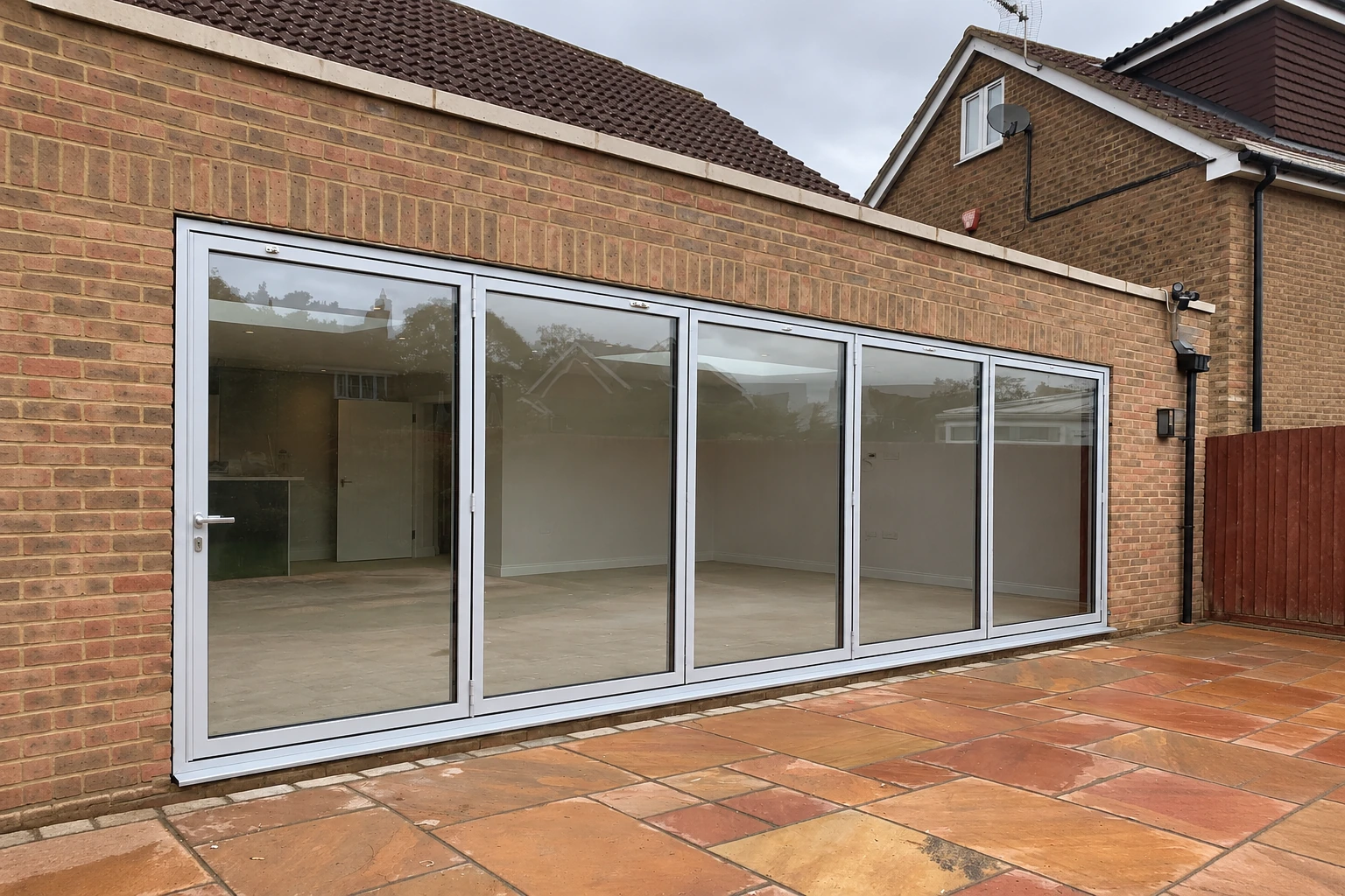 Bifold door inspiration: Light grey five panel exterior