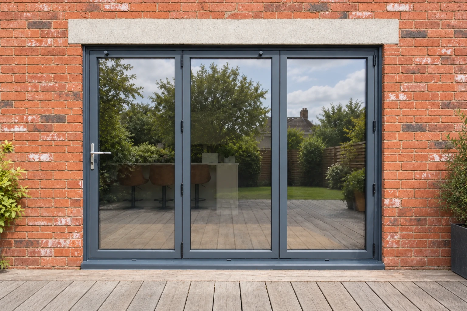 Bifold door inspiration: Grey bifold brick house front