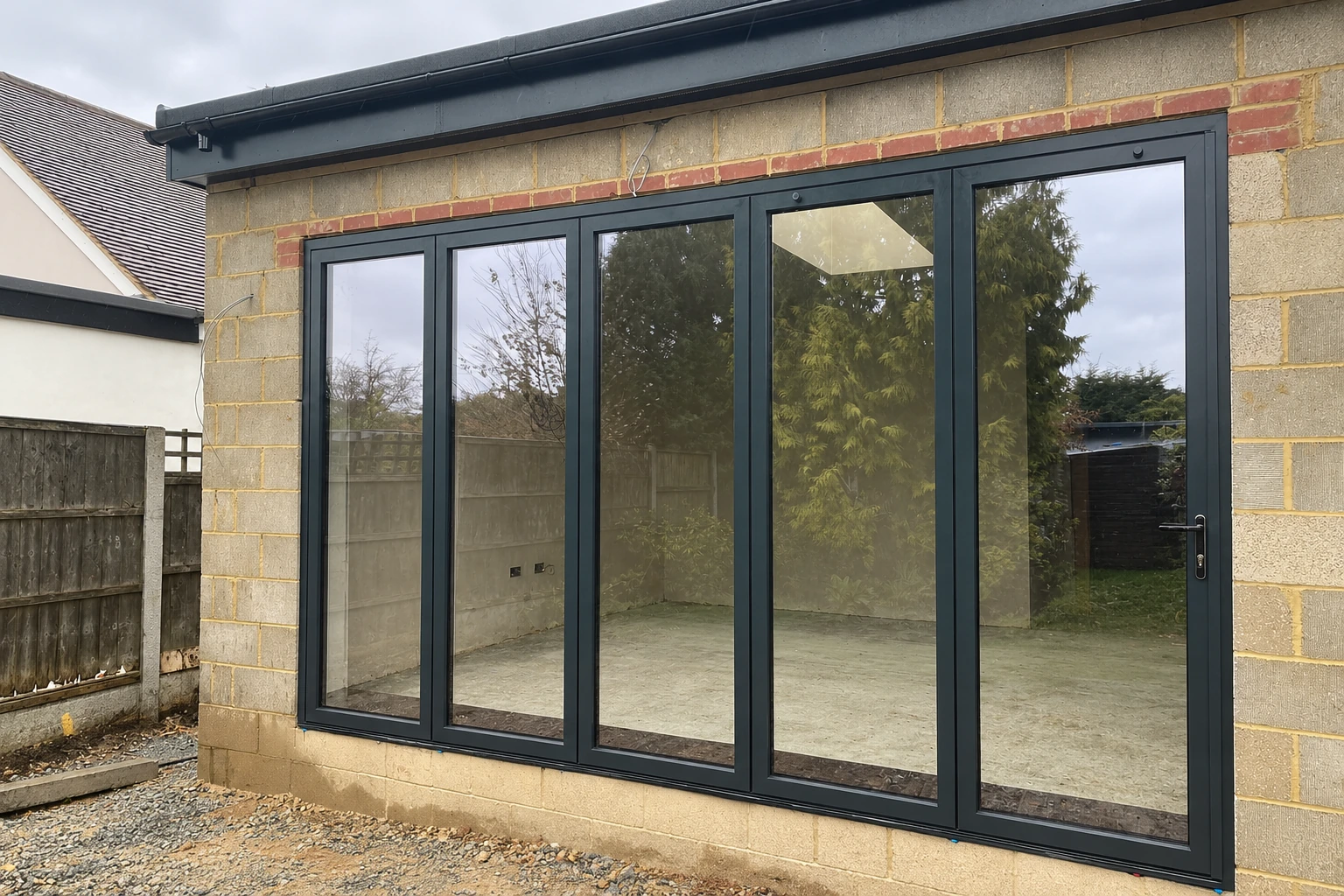 Bifold door inspiration: Anthracite five panel blockwork