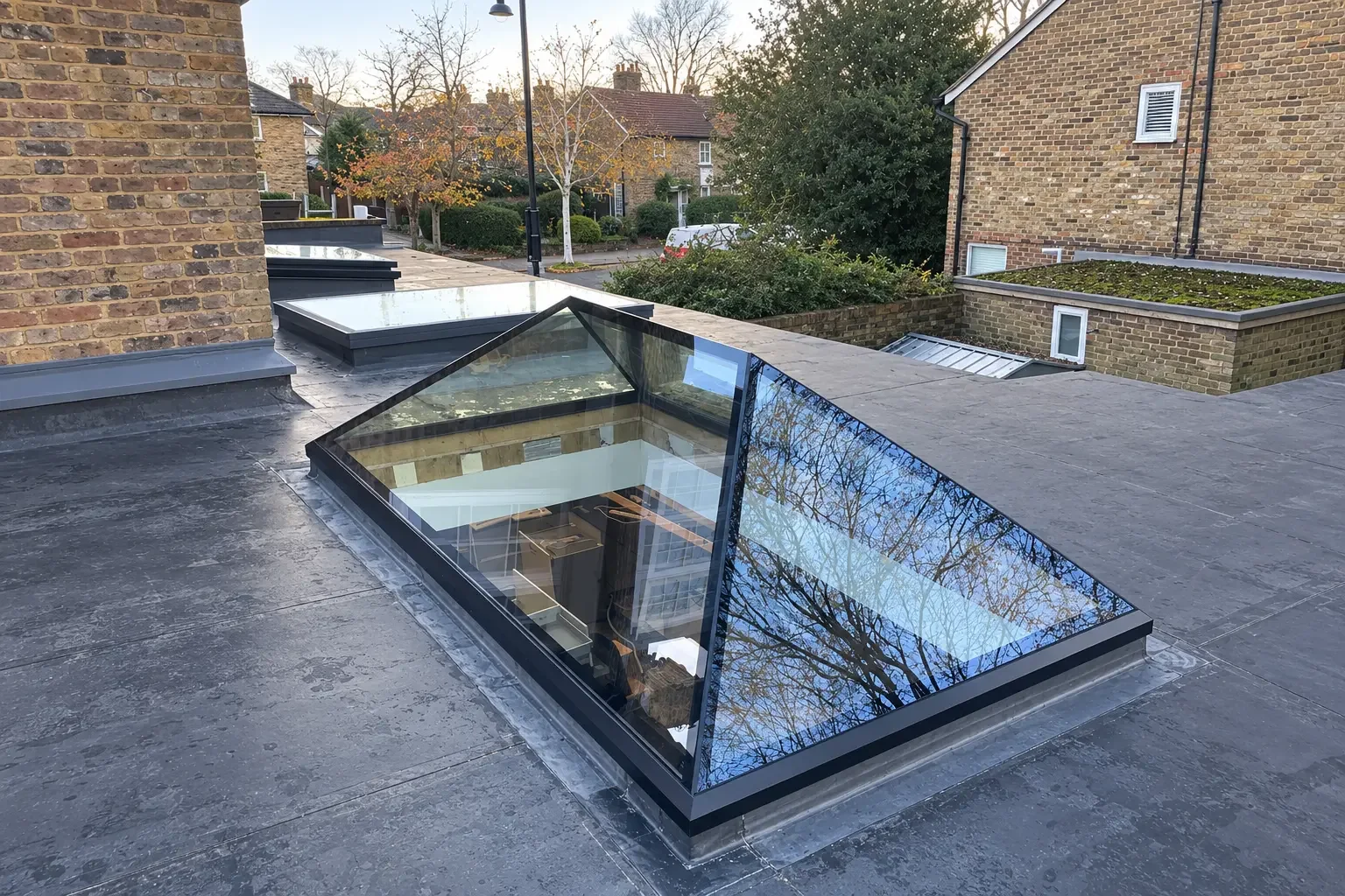 Anthracite roof lantern on a flat roof