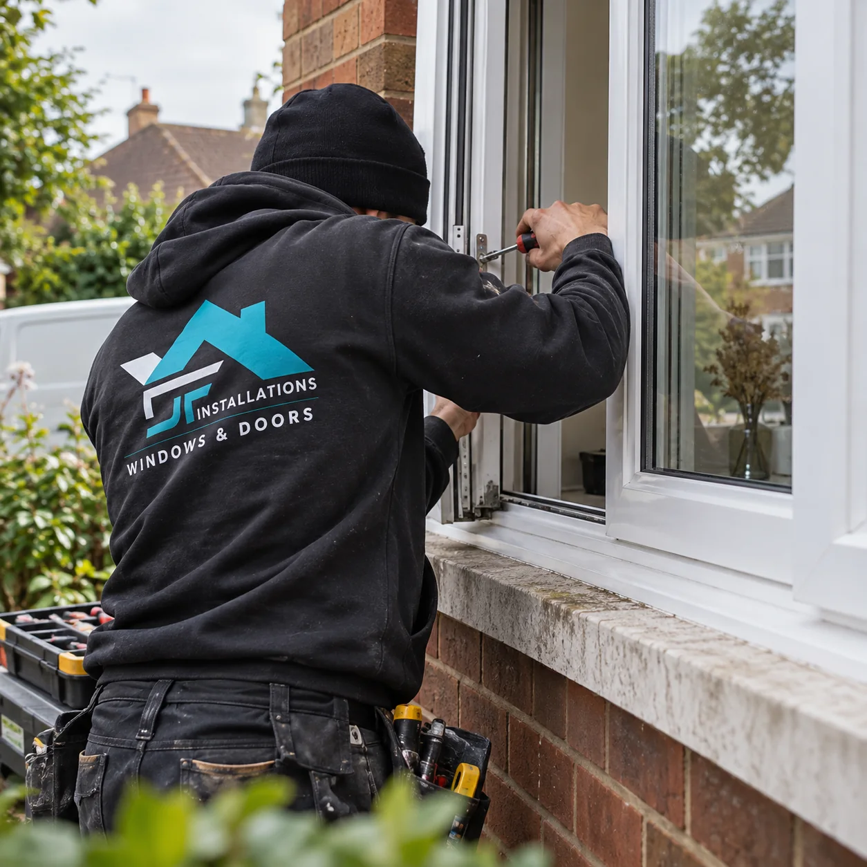DF Installations technician repairing a window